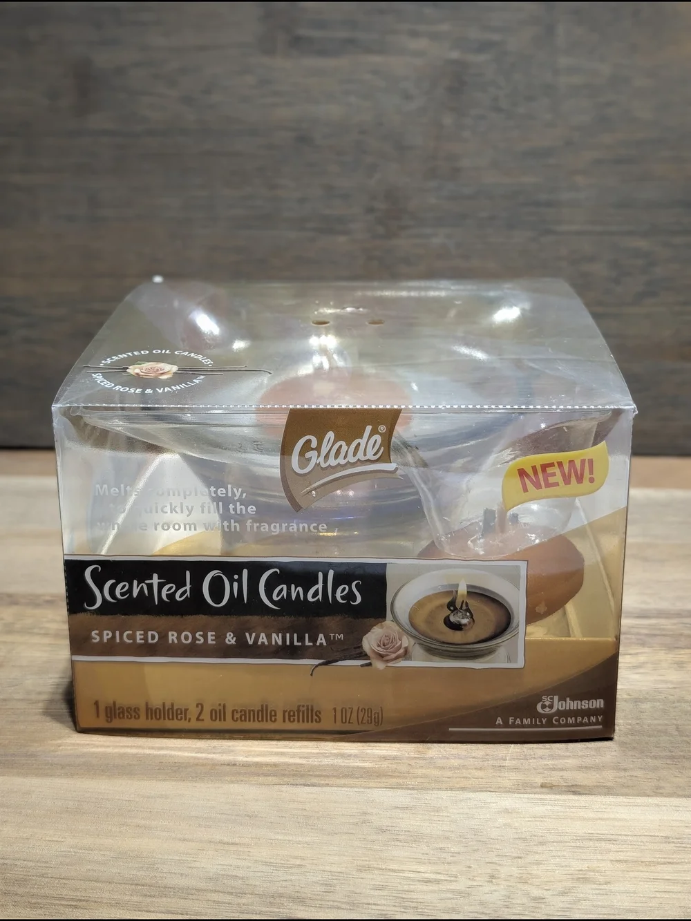 Glade Spiced Rose & Vanilla Scented Oil Candles 1 Glass Holder + 2 Refills